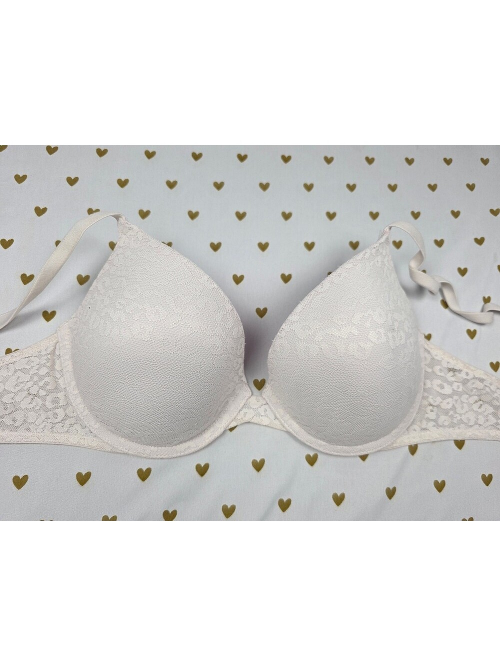 Victorias Secret PINK Cheetah Print Leopard White Lace 36B Push Up Bra